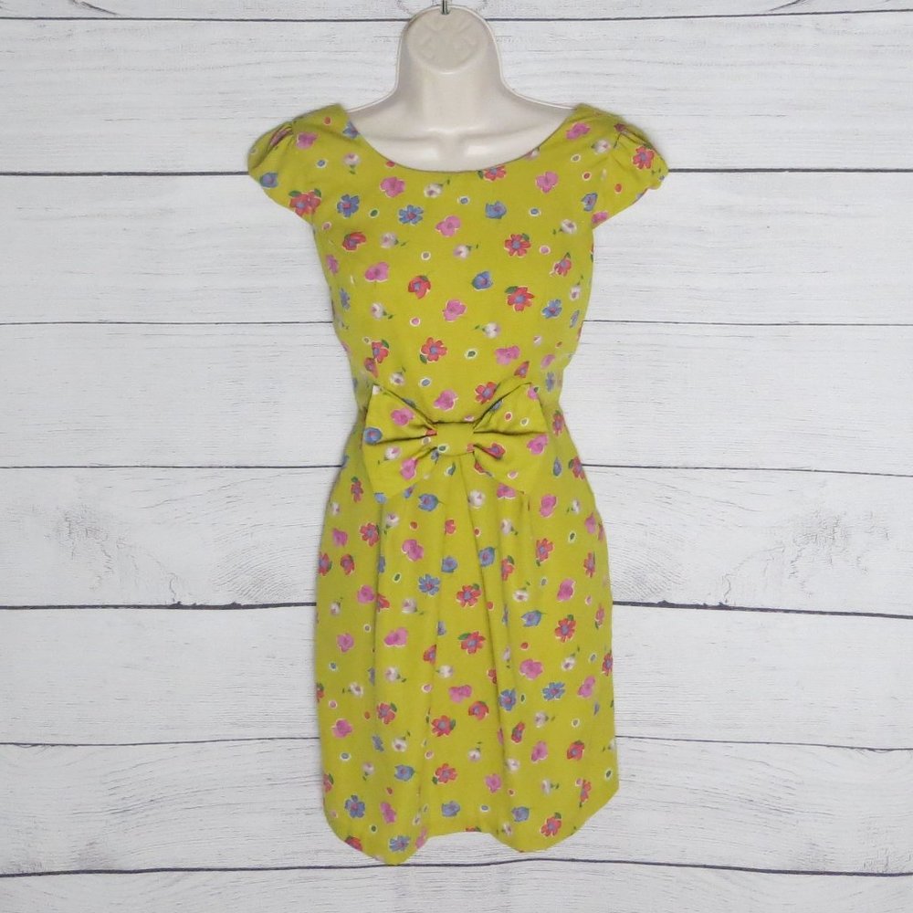 Mystic Yellow Cap Sleeve Bow Dress with Low Back